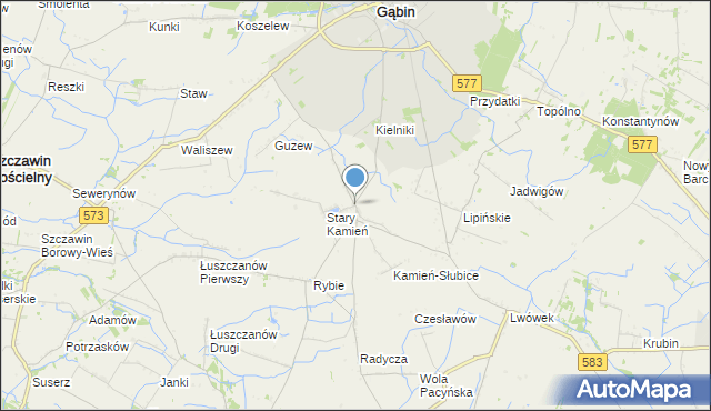 mapa Nowy Kamień, Nowy Kamień gmina Gąbin na mapie Targeo